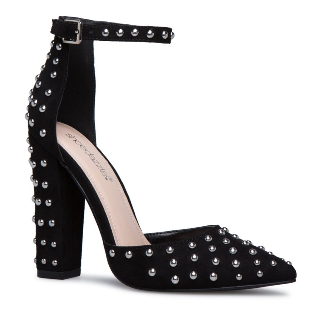 ShoeDazzle Stassi Black Silver Studded Heels